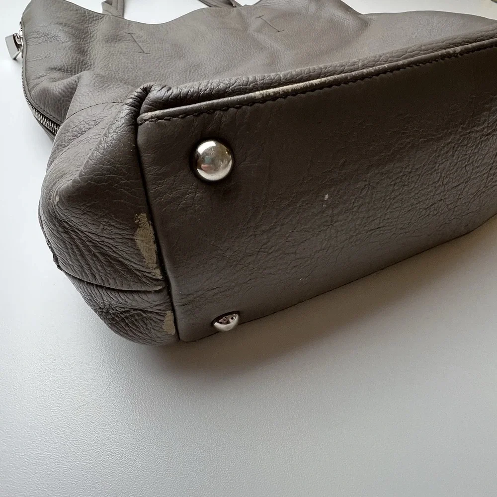 FURLA Large Open Top Expandable Side Zip Tote Shopper Taupe Leather 14